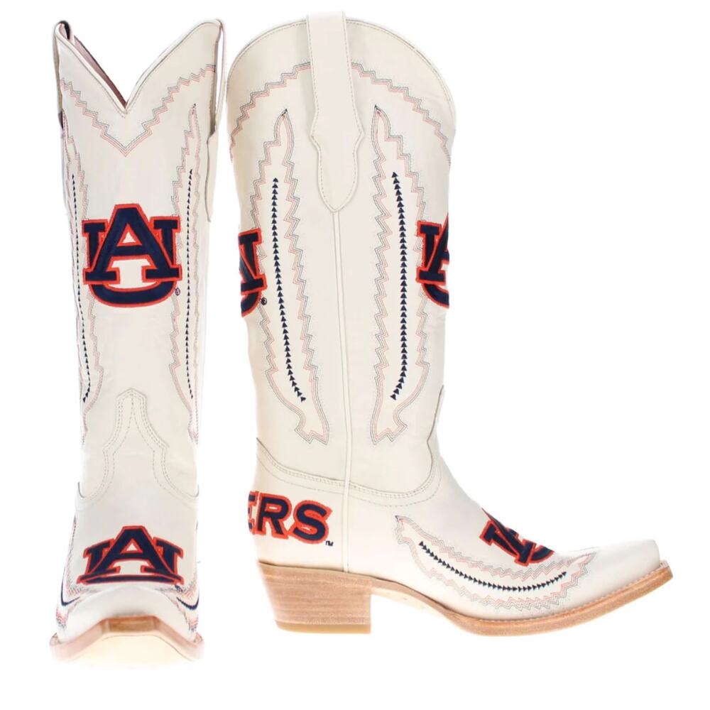 Vaccari Women's Naomi Western Game Day Leather Boots Auburn Tigers -Bone Size 9